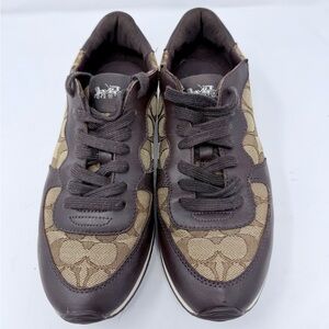 Coach Farrah Signature Jacquard Brown and Tan Lace-Up Sneakers size 8,5